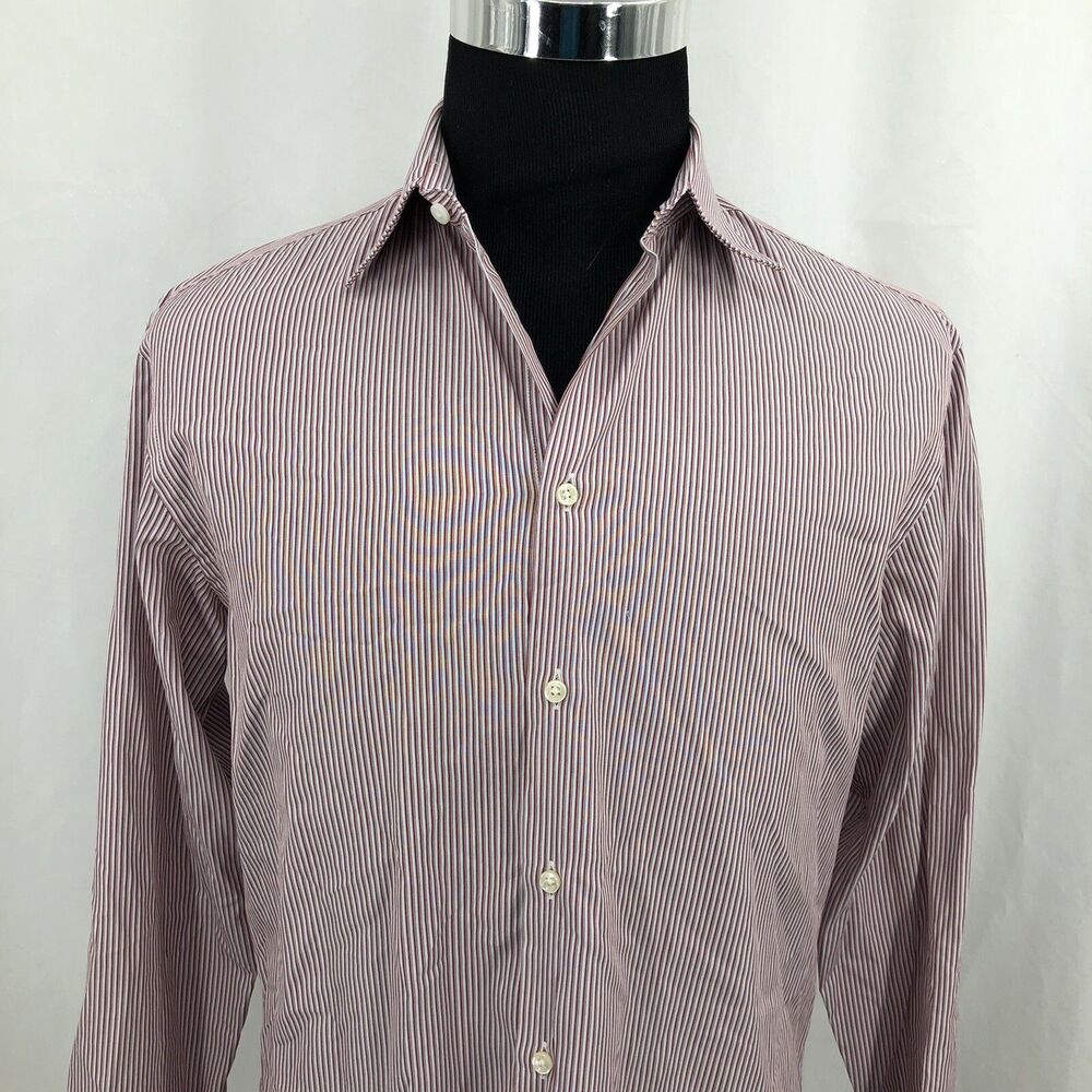 Armani Collezioni Red Striped Long Sleeve Button Up Dress Shirt 15.5 Reg